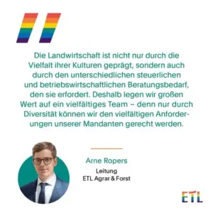 Wegbereiter und Wegbegleiter: Arne Ropers, Steuerberater Geschäftsführer der ETL Agrar & Forst GmbH. Die Steuerberatung Landwirtschaft und Forstwirtschaft spezialisierten Berater von ETL Agrar & Forst sind die idealen Partner für Unternehmen der Land- und Forstwirtschaftsbranche.